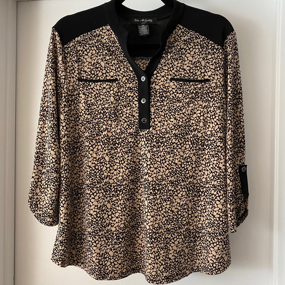 Great Black and Beige Print Blouse size PM